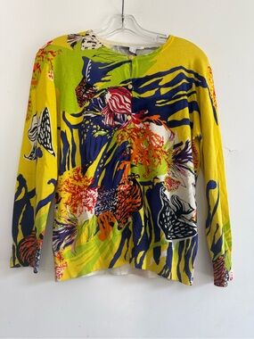 Balla Valentina Silk Cashmere Cardigan Sz 10 Tropical Fish Aquatic Marine Italy